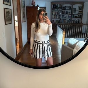 FRAME high waisted linen striped shorts